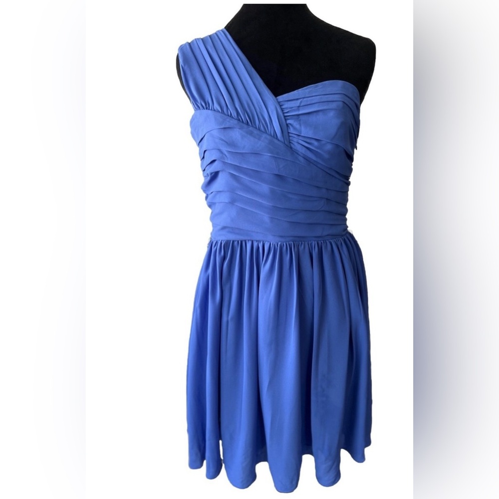 Express Rouched One Shoulder Mini Cocktail Dress NWT Elegant Blue Ret $98 Sz 2